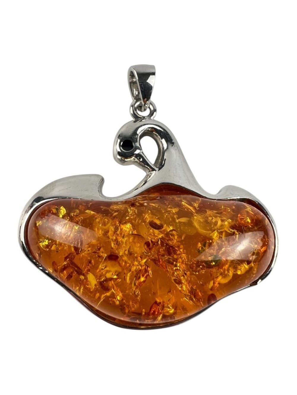 Faux Amber Swan Pendant With Silver-Tone Frame Elegant Statement Jewelry Piece